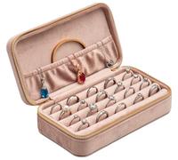 COWFEX Velvet Multiple Ring Box Jewelry Organizer Display Tray with Zipper Around Earring Holder Case for Wedding Birthday (Blush Peach)