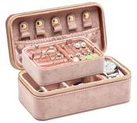 COWFEX Velvet Multiple Ring Box Jewelry Organizer Display Tray with Zipper Around, Earring Watch Necklace Holder Case for Wedding Birthday Christmas Valentine Day (Blush Peach)