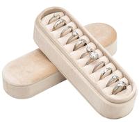 COWFEX Velvet Small Multiple Ring Box Portable Organizer Display Storage Travel Case Jewelry Earring Holder for Wedding Birthday Christmas Day (Beige)