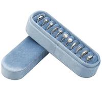 COWFEX Velvet Small Multiple Ring Box Portable Organizer Display Storage Travel Case Jewelry Earring Holder for Wedding Birthday Christmas Day (Light Ocean Blue), PN081