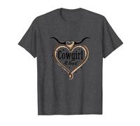 Cowgirl at Heart Western Rodeo Lasso Love Longhorn T-Shirt, Men, Dark Heather Grey, 6XL