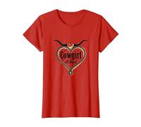 Cowgirl at Heart Western Rodeo Lasso Love Longhorn T-Shirt, Women, Red, XL
