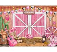 Cowgirl Backdrop Pink Western Cowgirl Backdrop Wild West Wooden House Barn Door Photography Background for Western Theme Birthday Party Decorations (7x5FT（210x150cm）)
