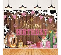 Cowgirl Birthday Backdrop Rustic West Rodeo Cow Print Photography Background for Girls Women Birthday Party Decorations Banner (Pink, 8x6ft(96''x72''))
