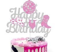 Cowgirl Birthday Cake Topper, Cowgirl Cake Topper Decorations - RETWOT 1PC Pink Glitter Western Cowgirl Cake Decoration with Hat & Boot for Rodeo Theme Birthday Parties