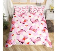 Cowgirl Boots Bedding Set Southwest Cowboys Bedding Duvet Cover Kids Teens Love Hearts Grid Geometry Comforter Cover Pink Beige Red Bedroom Quilt Covers 3Pcs Super King,No Comforter
