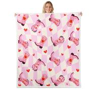 Cowgirl Boots Flannel Fleece Throw Blanket 40"x50" Southwest Cowboys Fuzzy Blanket for Sofa Couch Love Hearts Grid Geometry All Season Bed Blankets Plush Blankets,Pink Beige Red