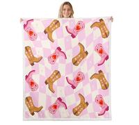 Cowgirl Boots Flannel Fleece Throw Blanket 60"x80" Southwest Cowboys Fuzzy Blanket for Sofa Couch Pink Grid Checker Geometry All Season Bed Blankets Plush Blankets,Pink Beige Brown
