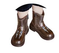 Cowgirl Boots for Girls UK Western Cowboy Retro Leather Short Ankle Boots Vintage Embroidery Mid Calf Riding Boot Kid Toddler Outfoor Autumn Winter Anti Slip Shoes Footwear Brown