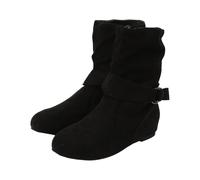 Cowgirl Boots for Women Slip on Slouch Ankle Booties Round Toe Ruched Suede Vintage Flat No Heel Ankle Boots with Side Zipper for Casual Winter Fall Wear