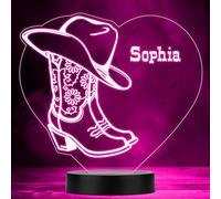 Cowgirl Boots & Hat Colour Changing Personalised Gift LED Lamp Night Light | Personalised Gift For Home, Lamp Room Décor | Kids & Adults Night Lights With Name | Personalised Gift For Bedroom |
