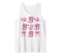 Cowgirl Coquette Pink Bow Cowboy Boots Disco Ball Western Tank Top