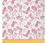 Cowgirl Decorative Fabric by The Yard,Western Cowboy Boots Pink Bowknot Indoor Outdoor Fabric,Dreamy Fairy Tale Princess Starry Pink White Fabrics Sewing Lovers,2 Yards 72"x59"