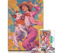 Cowgirl Dog in Wildflowers Adult Puzzles 1000 Pieces,Help The Brain Exercise Addictive Toys to Cultivate Patience Unique Challenge Game 50x75cm