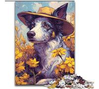 Cowgirl Dog in Wildflowers Puzzles for Teenagers 1000 Pieces, Suitable for People Aged 14 And Above Home Decoration Gift Ideas (26x38cm)