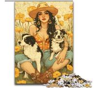 Cowgirl Dogs in Wildflowers Jigsaw Puzzles for Adults 1000 Piece Puzzle, Educational Family Game Suitable for Desktop Decoration (50x75cm)