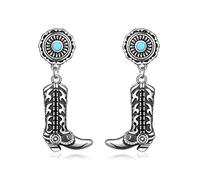 Cowgirl Earrings 925 Sterling Silver Cowboy Texas Boots Dangle Drop Earrings Country Christmas Western Jewelry Gifts for Women Girls