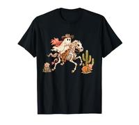 Cowgirl Ghost Western Horse Skeleton Pumpkin Floral Cactus T-Shirt