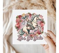 Cowgirl Greeting Card - Let’s Go Girls - Western Horse Riding Card with Pink Floral Design - Fun Feminine Country Rodeo Theme Card for Birthdays, Parties, or Just Because - C88