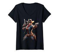 Cowgirl Gunslinger Wild West Six Shooter Women Western Item V-Neck T-Shirt