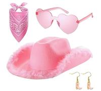 Cowgirl Hat - Adult Cowboy Costume Hat Set, Plush Lining, Multi Accessory Bundle Including, Bandana, Earrings, Comfortable Fit | Play Props For Costume Photo Shoots We