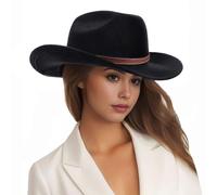 Cowgirl Hat Felt Cowboy Hats for Men and Women with Rolled Brim Fall Winter Peach Heart Crown Wool Adjustable Drawstring Fashionable Stylish, Coffee Cow Girl Black Black
