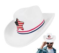 Cowgirl Hat - Flag 4th of July Patriotic Cowboy Hat - Classic Costume Accessory, Wide Brim Western Felt Headwear for Party Parade