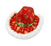 Cowgirl Hat For Christmas Celebration - Western Costume Accessories For Parties With White Trim, Santa Claus Cowboy Hat Designed For Adults, For New Year Parties, Spec
