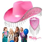 Cowgirl Hat For Party | Cowgirl 3 Piece Scarf For Women | Rhinestone Set With Heart Shaped Glasses Masked Girl