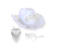 Cowgirl Hat Set - Bright Color Felt Cowgirl Hat with Heart Glasses and Polyester Square Scarf Western Party Supplies for Fancy Dress Events, Carnival and