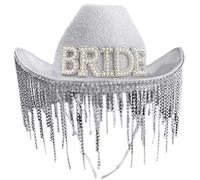 Cowgirl Hat Shining Fringe Hat Western Elegant Tassels Modern Photo Props Glinting Crystal Fringe For Stage White Bride