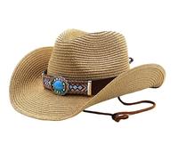 Cowgirl Hats, Cowboy Straw Hat Men Women Straw Cowgirl Sun Hat Vintage Nationality Style Roll up Summer Beach Hat for Summer Khaki