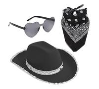 Cowgirl Hats Women,Bling Jazz Hat With Glasses Headscarf - 3 Carnival Costume Dress Up Supplies For -Women- Girls