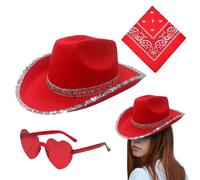 Cowgirl Hats Women,Bling Jazz Hat With Glasses Headscarf - 3 Carnival Costume Dress Up Supplies For -Women- Girls