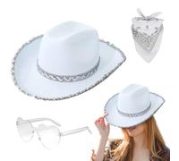 Cowgirl Hats Women,Bling Jazz Hat With Glasses Headscarf - 3 Carnival Costume Dress Up Supplies For -Women- Girls