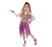 Cowgirl Outfit Kids Egyptian Dress Up Girls Ballet Dance Belly Top Roman Day Costume Sequin Jumpsuit Greek Pants Harem Fancy Costumes Summer Outfits Hip Scarf,Purple-a,5-9 Years
