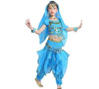 Cowgirl Outfit Kids Victorian School Girl Costume Girls Roman Policeman Indian Skirt Fireman Sequin Jumpsuit Egyptian Dress Up Ostume Harem Pants Ballet Belly Dance Top,B-Sky Blue,11-12 Years