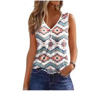 Cowgirl Outfits for Women V Neck Tank Tops Western Rodeo Graphic Outfits Girls Country Concert Sleeveless Button Up Tops, Aztec Blue White, XXL