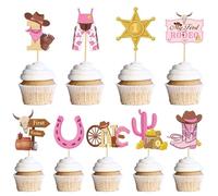 Cowgirl Party Decorations Western Girls - 36 Pcs Pink My First Rodeo Decoration Including 1st Birthday Cupcake Topper Cowgirls Hat Boots for Wild West Baby Shower Country Party Supplies