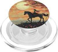 Cowgirl Riding At Sunset PopSockets PopGrip for MagSafe