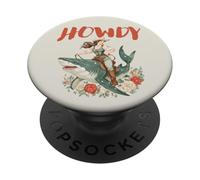 Cowgirl Riding Shark Howdy Rodeo Vintage Western Art PopSockets Adhesive PopGrip