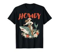 Cowgirl Riding Shark Howdy Rodeo Vintage Western Art T-Shirt