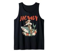 Cowgirl Riding Shark Howdy Rodeo Vintage Western Art Tank Top