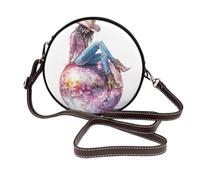 Cowgirl Sitting On Giant Disco Ball Women Round Crossbody Bags Leather Sling Bag Purse
