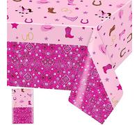 Cowgirl Table Cloth Western Cowgirl Plastic Table Cover Pink Felt Horse Tablecloth Rectangular Tablecloths Disposable Wipe Clean Waterproof Table Cloths Covers for Girls Birthday Party Supplies, 1pc