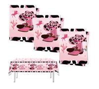 Cowgirl Table Cloths Western Cowgirl Plastic Table Covers Western Cowgirl Theme Birthday Party Tablecover Pink Felt Cowgirl Birthday Decorations - 3PCS Disco Cowgirl Plastic Tablecloths, 108x180cm