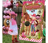 Cowgirl Toss Game, Pink Cowgirl Backdrop with 3 Bean Bags for Girls Kids, Wild West Backdrop for Pink Cowgirl Party Decorations Birthday Party Outdoor Indoor Games Family Class Activity Carnival