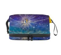 Cowherd and Weaver Meeting Double Layer Cosmetic Bag for Women and Girls, Travel Toiletry Bag Makeup Handy Pouch Organiser Bag with Brush Compartment
