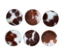 Cowhide Coaster Set of 6 pcs Natural Cowhide Drink Coasters Hair On Coasters Leather Tea Cup Coasters Home Décor & Home Living Ideas (Round)
