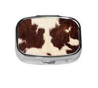 Cowhide Fur Cow Hair Skin Brow and White Domestic Animal Pattern,Meta Pill Box 2 Compartment Medicine Case,Portable Organizer,Rectangle Meta Portable Organizer Pill Box 1623 Compartment Medicine Case